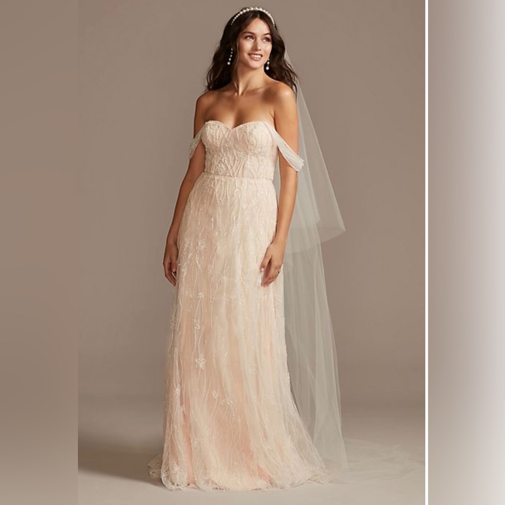Melissa Sweet Floral Beaded Wedding Dress with Removable Sleeves